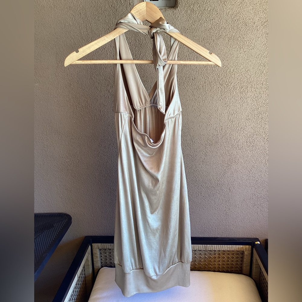 Vintage Gold Halter Mini Dress Y2K - Picture 7 of 8